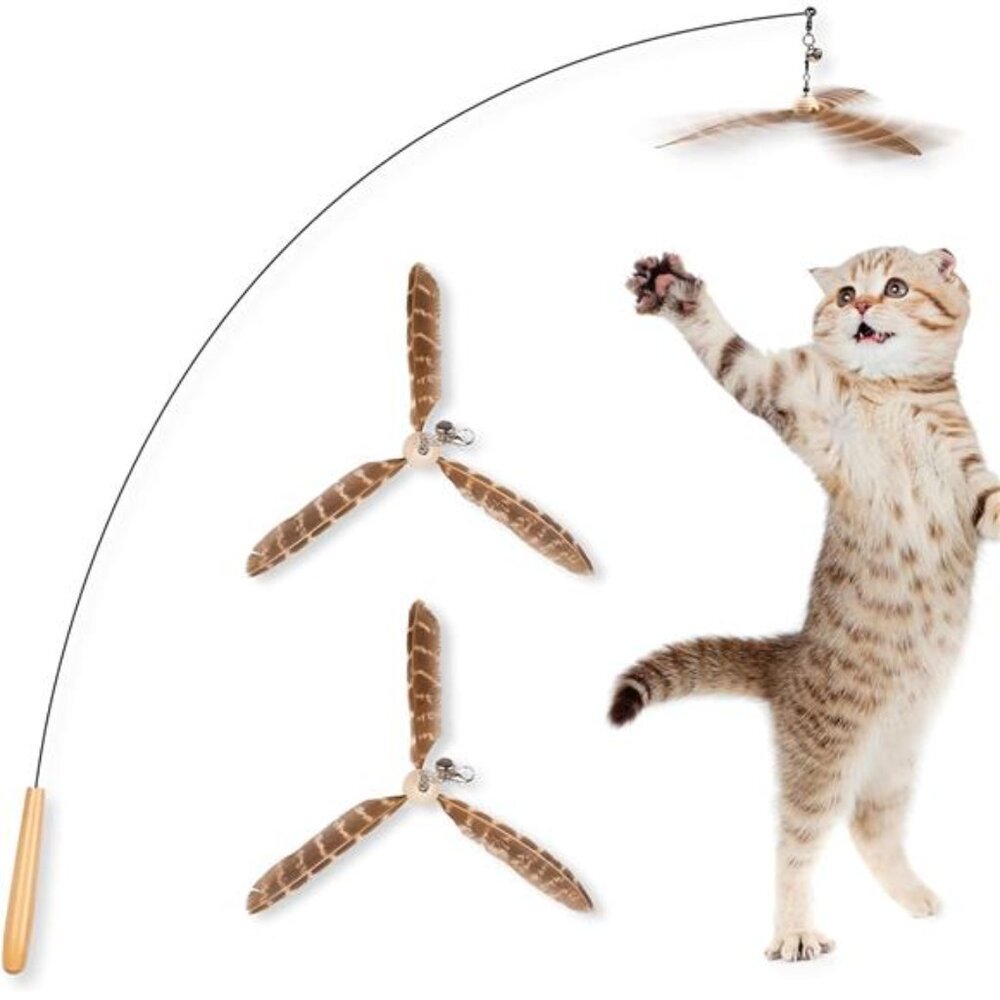 Cat Wand Toys, Interactive Cat Toys with 3 Feather Refills